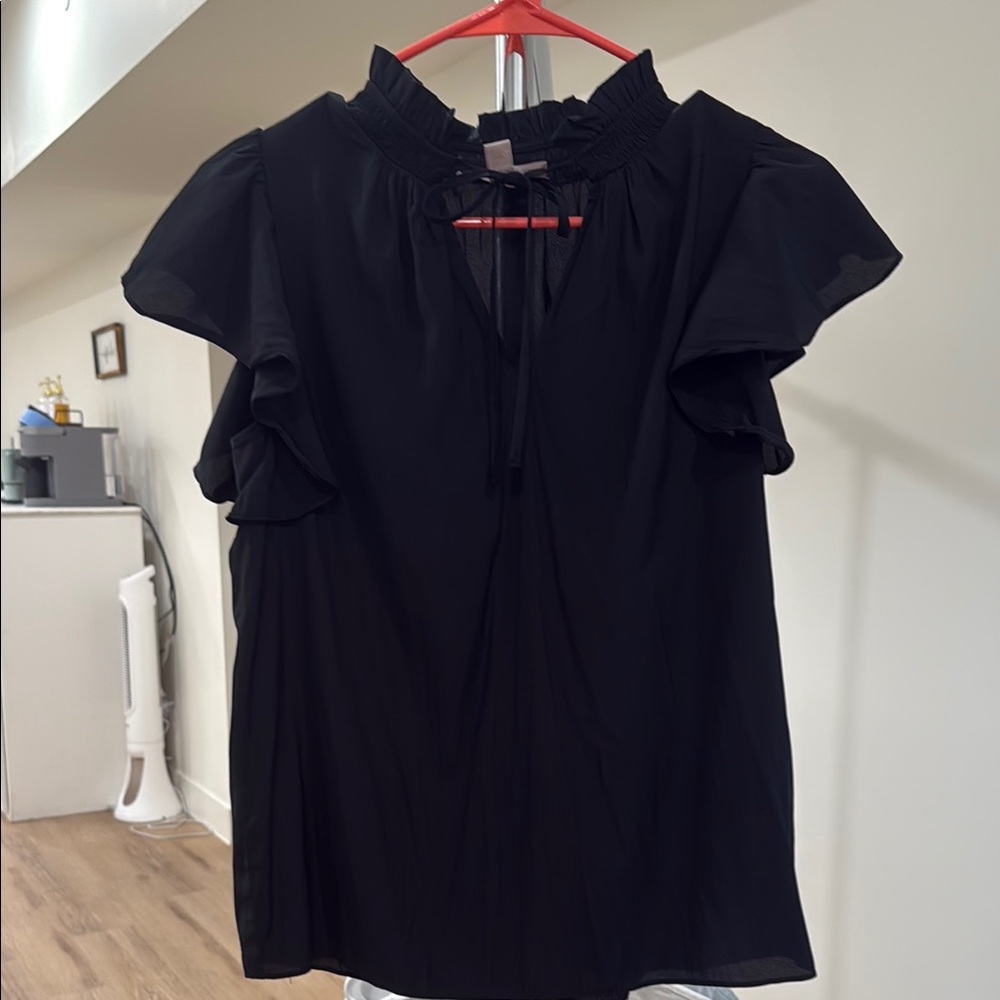 Philosophy Black Ruffled Mandarin Collar Blouse